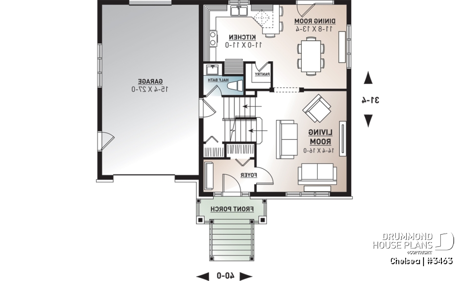 1st level - Beautiful 4 beds 3 baths Country style home plan with a second family room on second floor - Chelsea