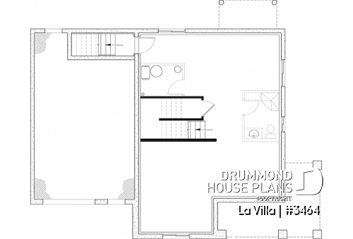 Basement - Barn style house plan, 5 bedrooms, master suite, fireplace, garage, kitchen with pantry and island - La Villa