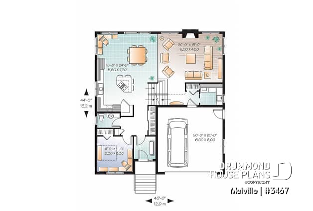 1st level - 4 bedroom home plan with double garage and home office - Melville