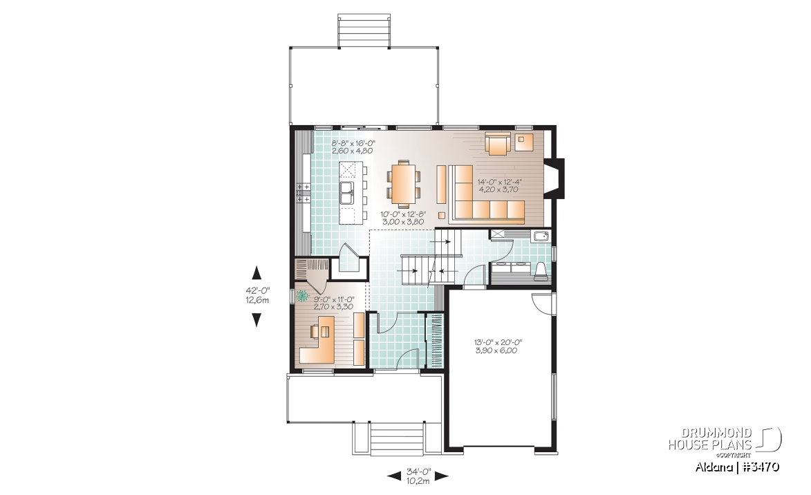 1st level - Modern home plan, master suite, 4 bedrooms, 3 bathrooms, covered deck, home office, open floor concept - Aldana
