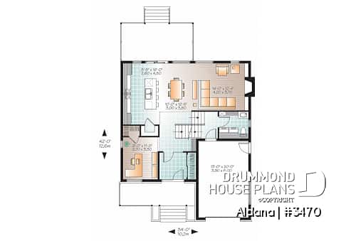 1st level - Modern home plan, master suite, 4 bedrooms, 3 bathrooms, covered deck, home office, open floor concept - Aldana
