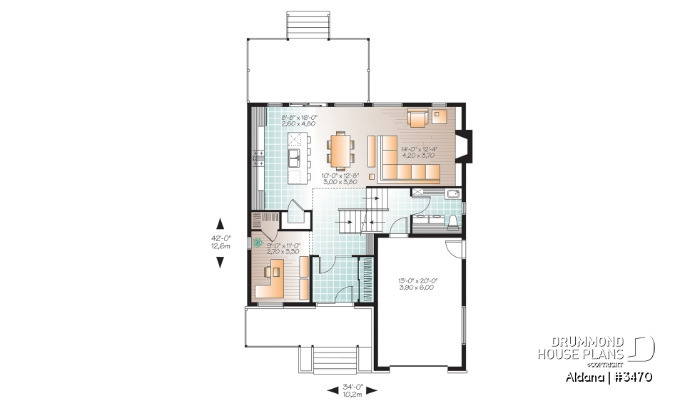 1st level - Modern home plan, master suite, 4 bedrooms, 3 bathrooms, covered deck, home office, open floor concept - Aldana