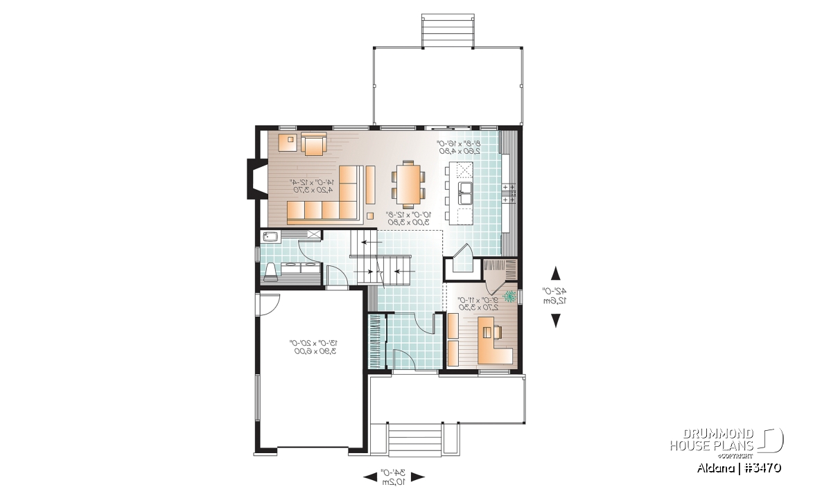 1st level - Modern home plan, master suite, 4 bedrooms, 3 bathrooms, covered deck, home office, open floor concept - Aldana