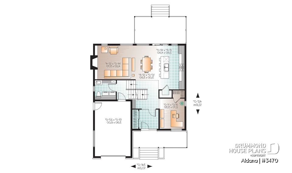1st level - Modern home plan, master suite, 4 bedrooms, 3 bathrooms, covered deck, home office, open floor concept - Aldana