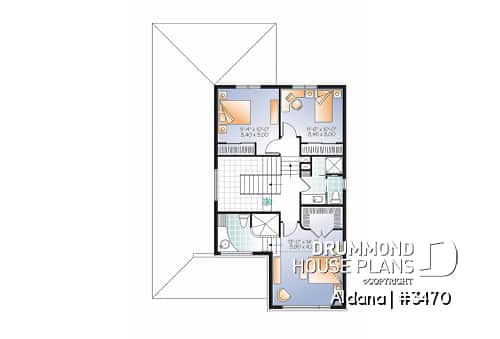2nd level - Modern home plan, master suite, 4 bedrooms, 3 bathrooms, covered deck, home office, open floor concept - Aldana