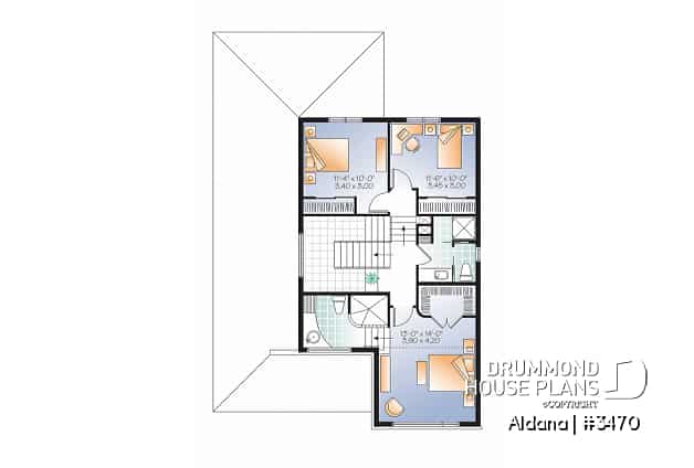 2nd level - Modern home plan, master suite, 4 bedrooms, 3 bathrooms, covered deck, home office, open floor concept - Aldana