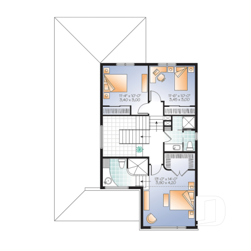 2nd level - Modern home plan, master suite, 4 bedrooms, 3 bathrooms, covered deck, home office, open floor concept - Aldana