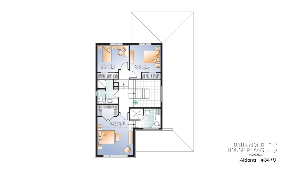 2nd level - Modern home plan, master suite, 4 bedrooms, 3 bathrooms, covered deck, home office, open floor concept - Aldana