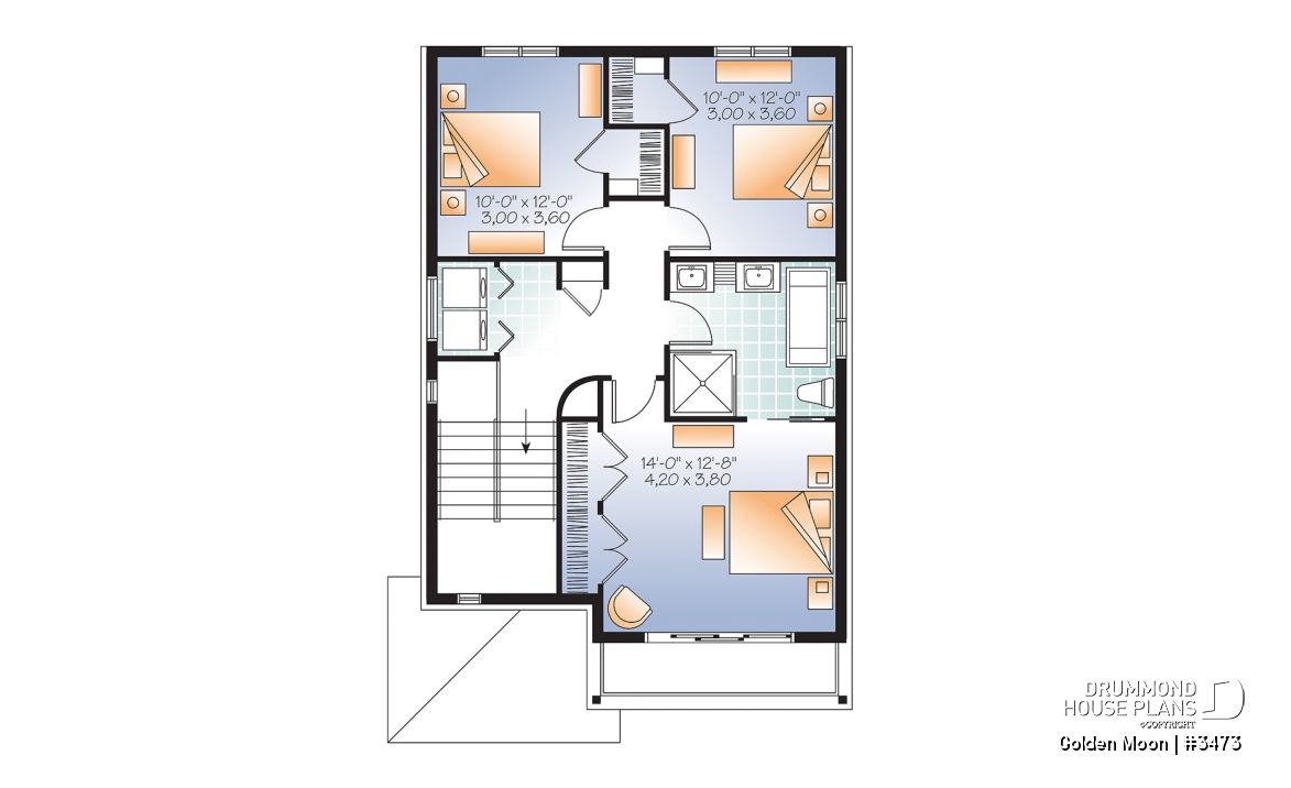 2nd level - Contemporary narrow lot house plan, under building parking, family and living room, laundry on 2nd floor - Golden Moon