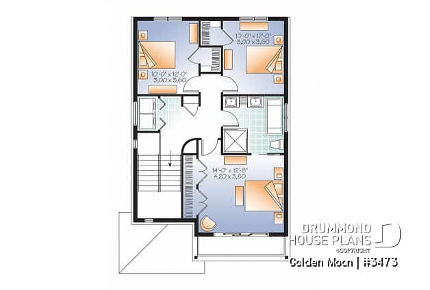 2nd level - Contemporary narrow lot house plan, under building parking, family and living room, laundry on 2nd floor - Golden Moon