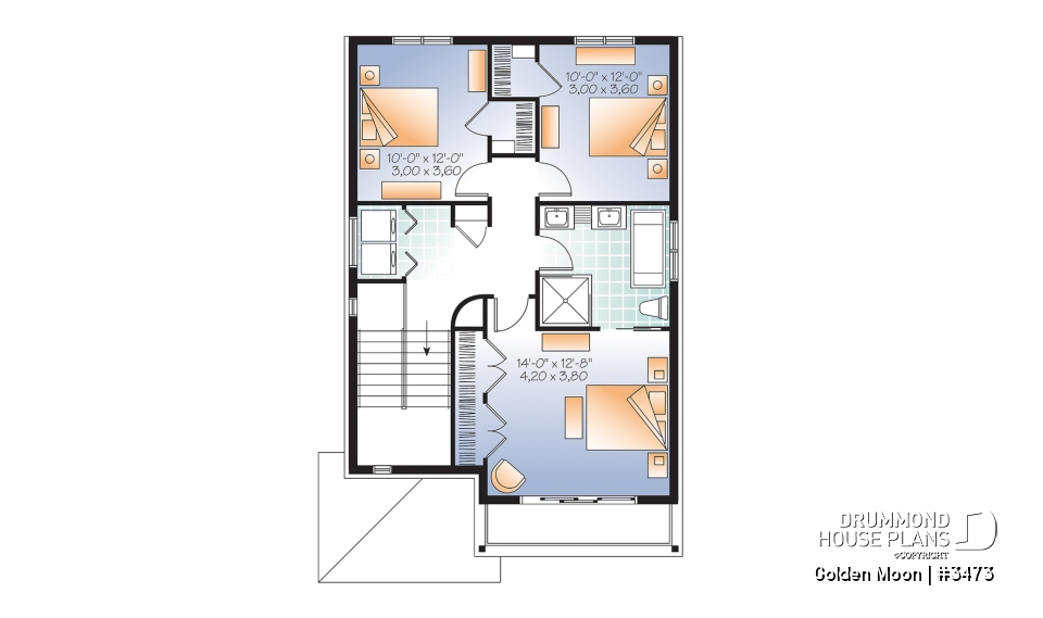 2nd level - Contemporary narrow lot house plan, under building parking, family and living room, laundry on 2nd floor - Golden Moon