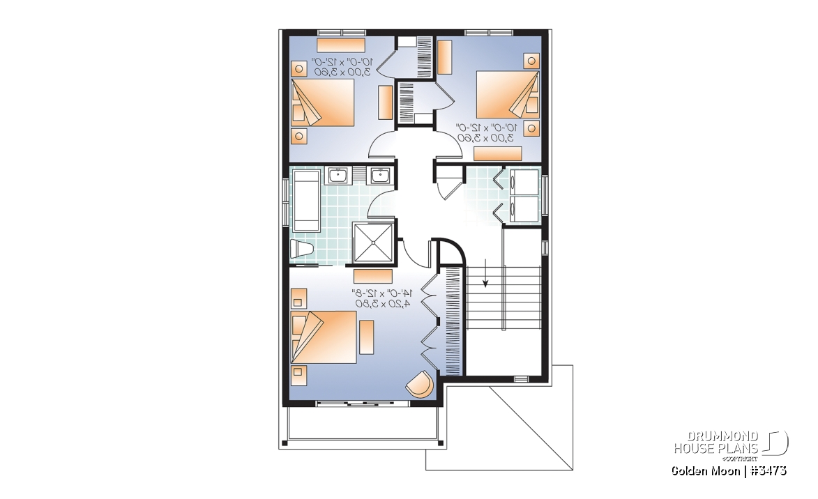 2nd level - Contemporary narrow lot house plan, under building parking, family and living room, laundry on 2nd floor - Golden Moon