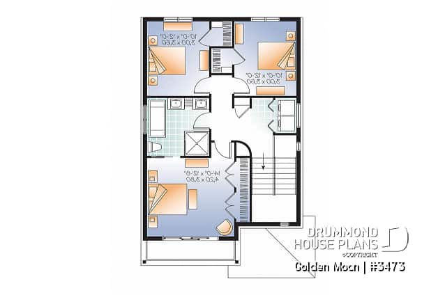 2nd level - Contemporary narrow lot house plan, under building parking, family and living room, laundry on 2nd floor - Golden Moon