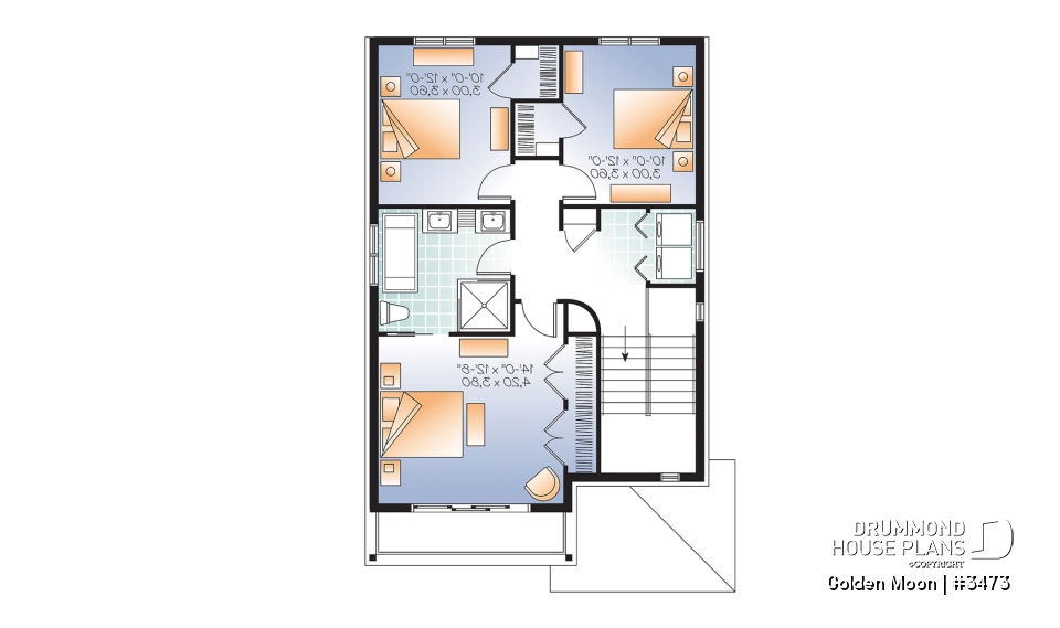 2nd level - Contemporary narrow lot house plan, under building parking, family and living room, laundry on 2nd floor - Golden Moon