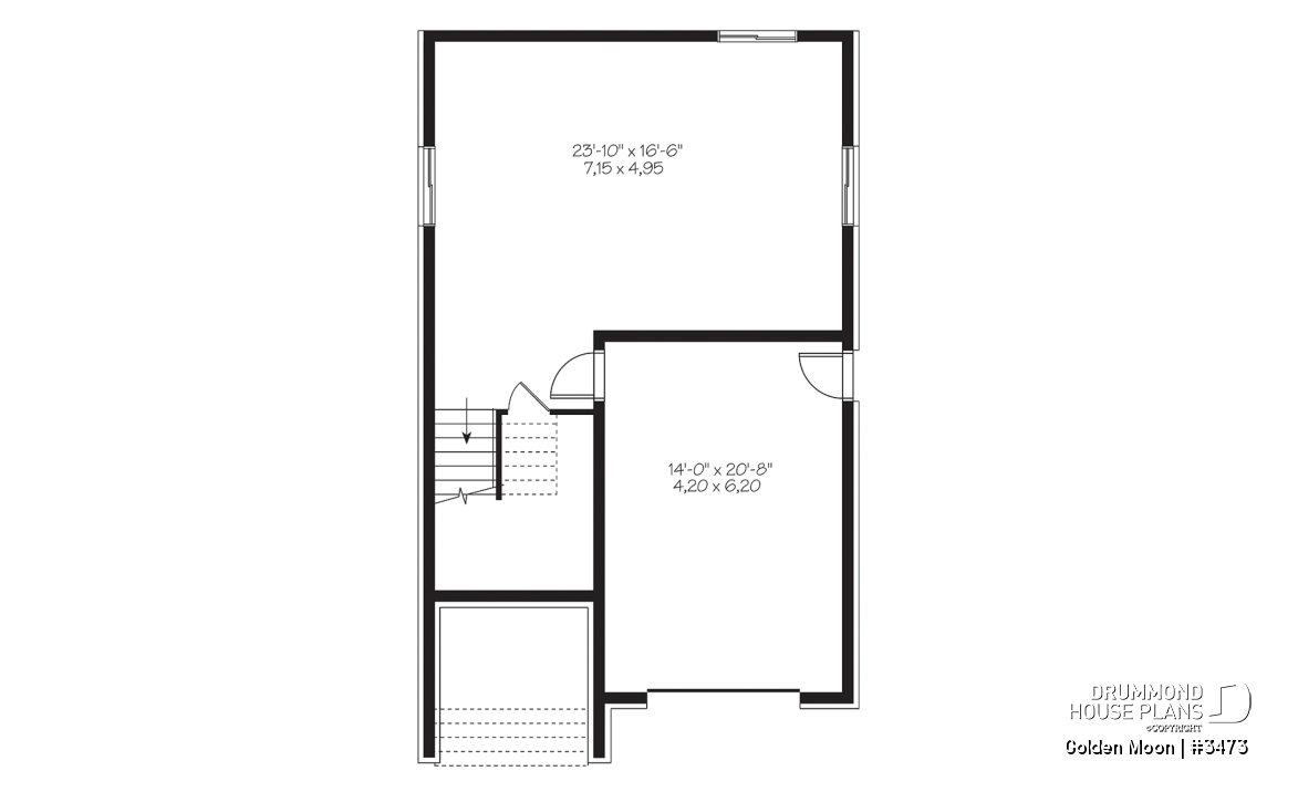 Basement - Contemporary narrow lot house plan, under building parking, family and living room, laundry on 2nd floor - Golden Moon
