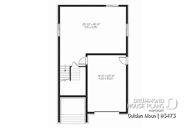 Basement - Contemporary narrow lot house plan, under building parking, family and living room, laundry on 2nd floor - Golden Moon