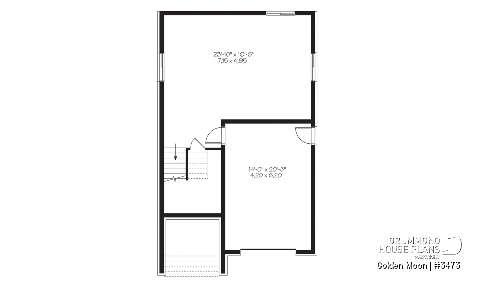 Basement - Contemporary narrow lot house plan, under building parking, family and living room, laundry on 2nd floor - Golden Moon
