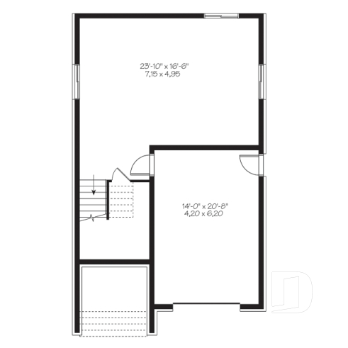 Basement - Contemporary narrow lot house plan, under building parking, family and living room, laundry on 2nd floor - Golden Moon