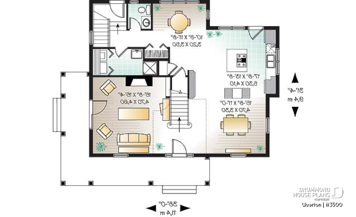 1st level - Country cottage house plan, great kitchen with breakfast nook, formal dining, beautiful staircase - Ulverton