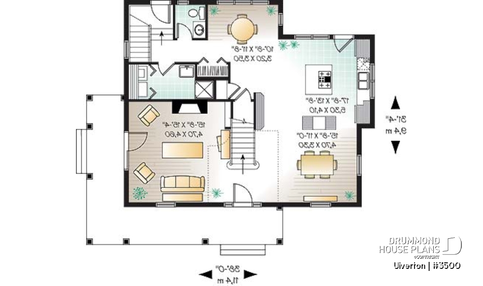 1st level - Country cottage house plan, great kitchen with breakfast nook, formal dining, beautiful staircase - Ulverton