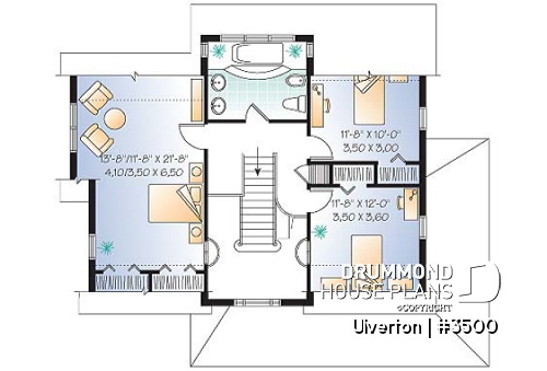 2nd level - Country cottage house plan, great kitchen with breakfast nook, formal dining, beautiful staircase - Ulverton