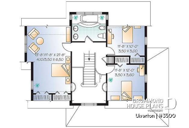 2nd level - Country cottage house plan, great kitchen with breakfast nook, formal dining, beautiful staircase - Ulverton