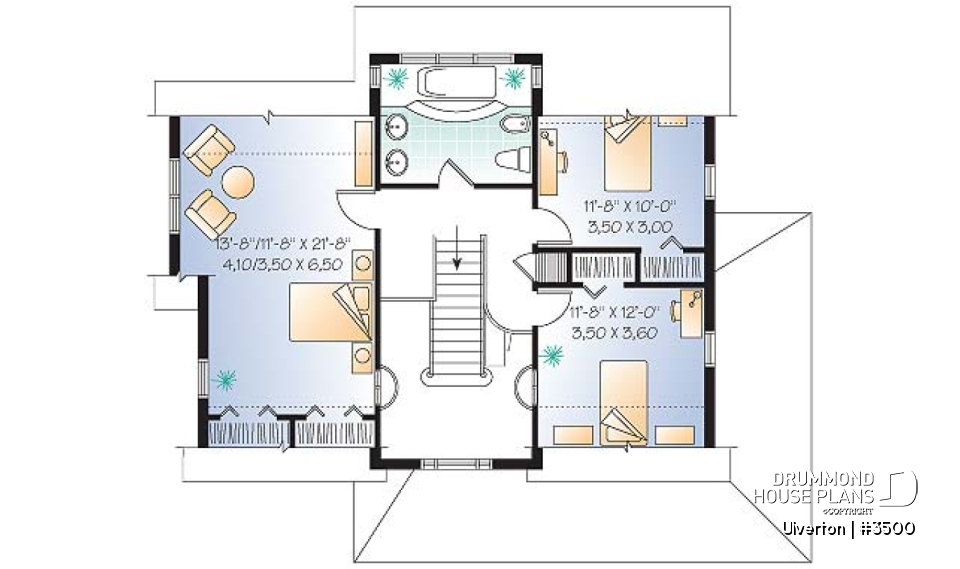 2nd level - Country cottage house plan, great kitchen with breakfast nook, formal dining, beautiful staircase - Ulverton