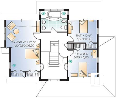 2nd level - Country cottage house plan, great kitchen with breakfast nook, formal dining, beautiful staircase - Ulverton