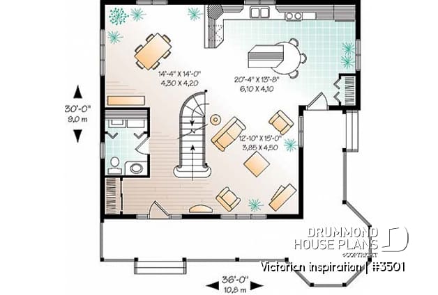 1st level - Victorian inspired two-story home plan, 3 bedrooms, great porch, laundry room on main floor - Victorian inspiration