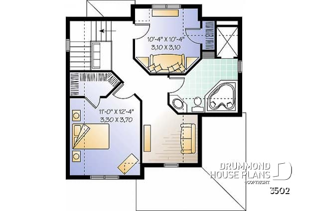 2nd level - 2 bedroom Tudor house plan, open floor plan concept, covered front balcony, reading room in second floor - Arnaud