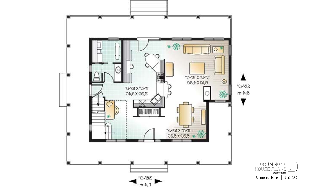 1st level - Lakefront country farmhouse cottage house plan, wraparound porch, great floor plan &amp; double sided fireplace - Cumberland