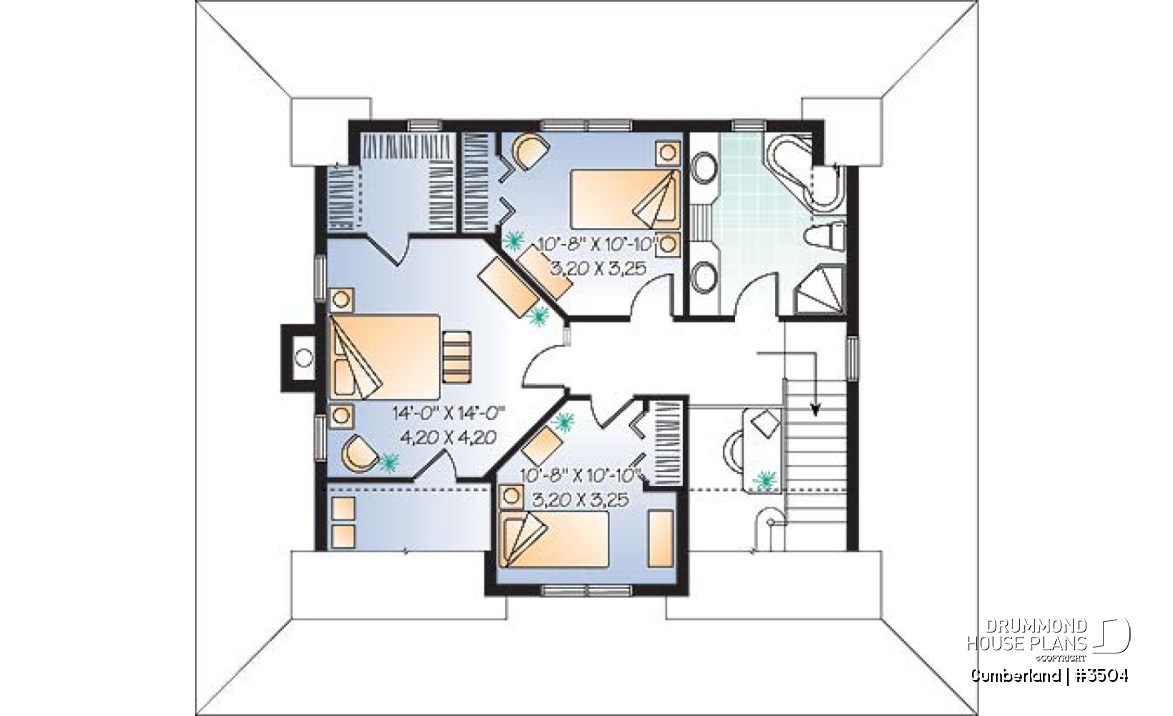 2nd level - Lakefront country farmhouse cottage house plan, wraparound porch, great floor plan &amp; double sided fireplace - Cumberland
