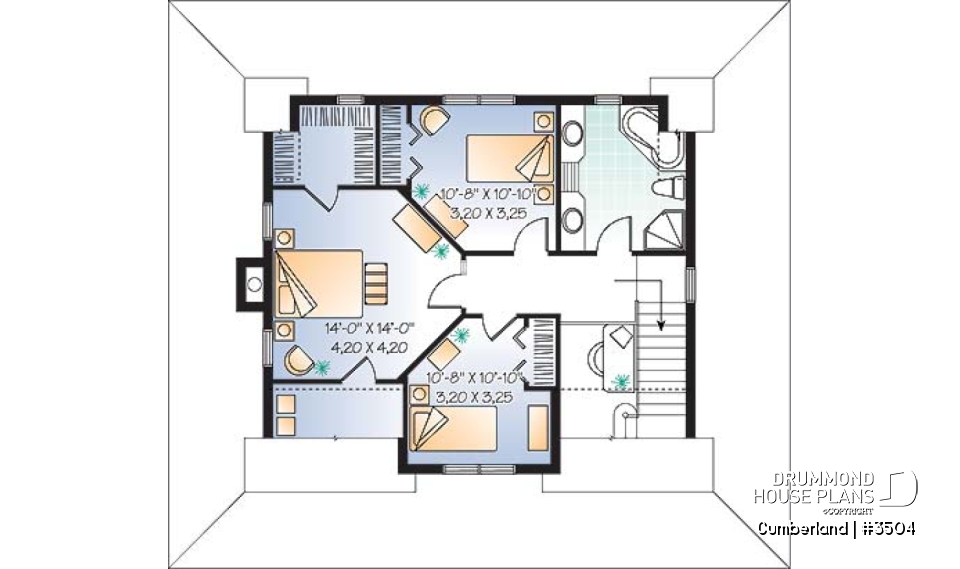 2nd level - Lakefront country farmhouse cottage house plan, wraparound porch, great floor plan &amp; double sided fireplace - Cumberland