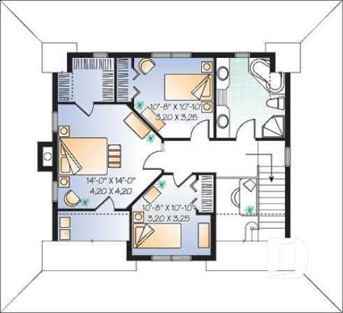 2nd level - Lakefront country farmhouse cottage house plan, wraparound porch, great floor plan & double sided fireplace - Cumberland