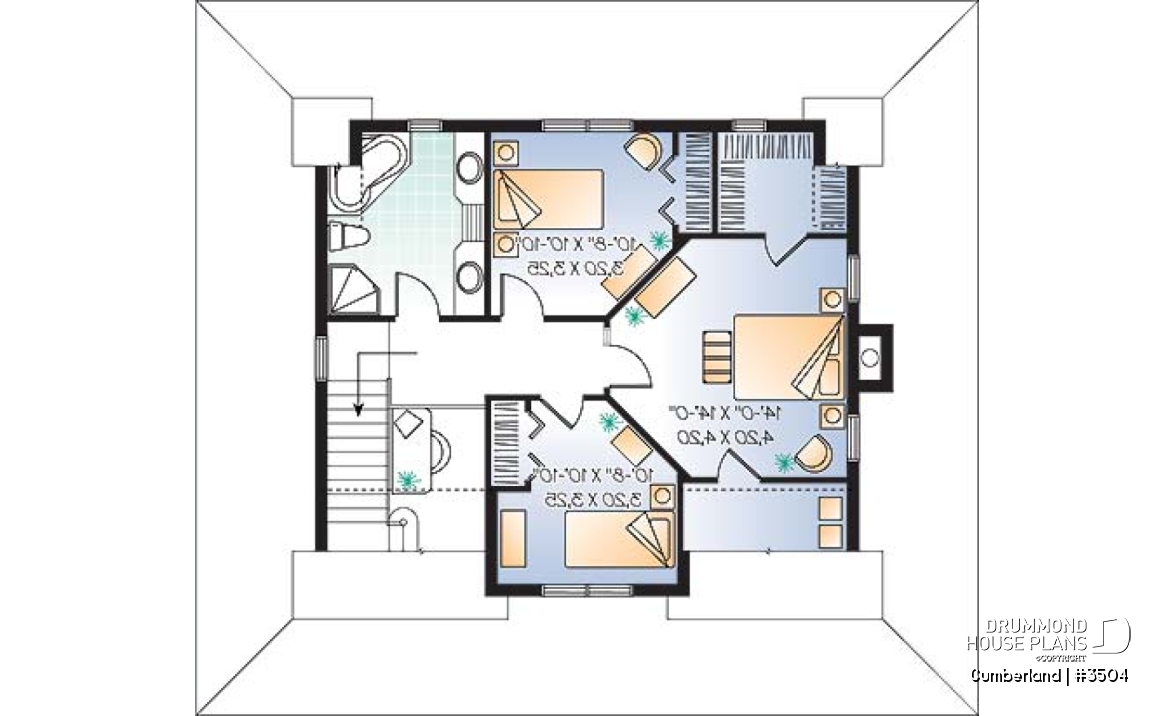 2nd level - Lakefront country farmhouse cottage house plan, wraparound porch, great floor plan &amp; double sided fireplace - Cumberland