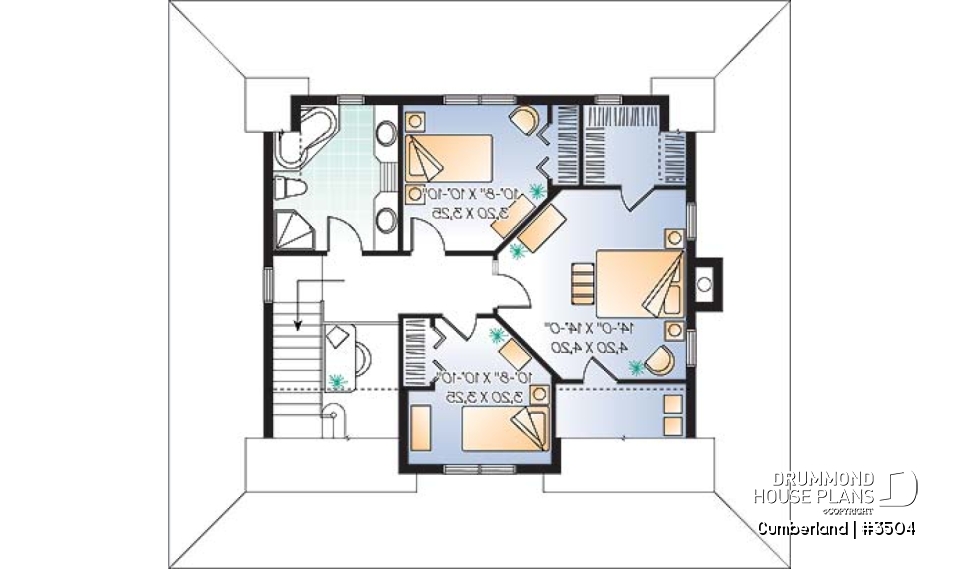 2nd level - Lakefront country farmhouse cottage house plan, wraparound porch, great floor plan &amp; double sided fireplace - Cumberland