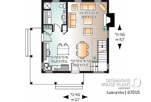 1st level - Affordable first home, transitional house plan with scandinavian feel,, covered porch, fireplace,  - Lamarche