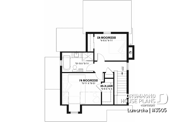 2nd level - Affordable first home, Country style house plan, covered porch, fireplace, open floor plan - Lamarche