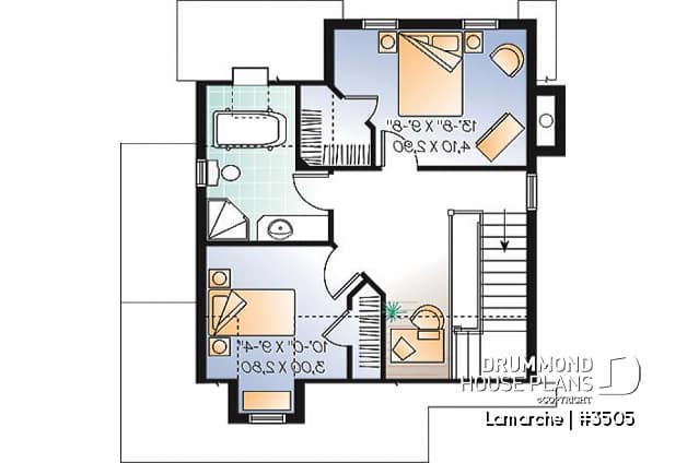 2nd level - Affordable first home, transitional house plan with scandinavian feel,, covered porch, fireplace,  - Lamarche