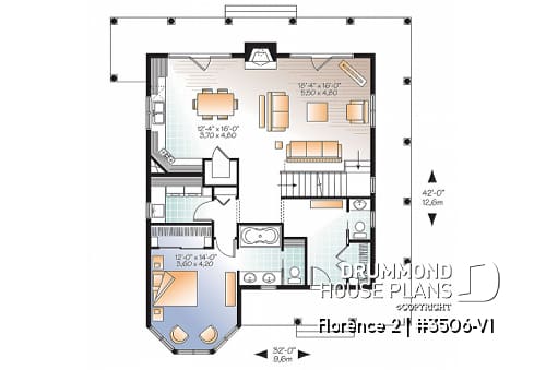 1st level - Lakefront Rustic Country cottage house plan, 4 bedrooms, 3.5 bathrooms, 2 master suites, fireplace, pantry - Florence 2