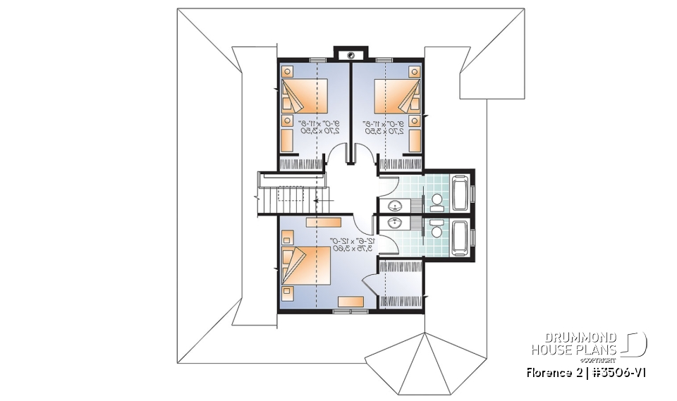 2nd level - Lakefront Rustic Country cottage house plan, 4 bedrooms, 3.5 bathrooms, 2 master suites, fireplace, pantry - Florence 2