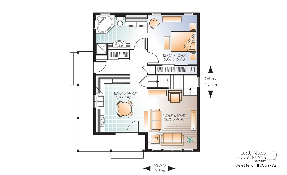 1st level - Affordable Small Cottage-styel home (rustic cottage) with unfinished bonus space on second floor - DIY project - Celeste 3