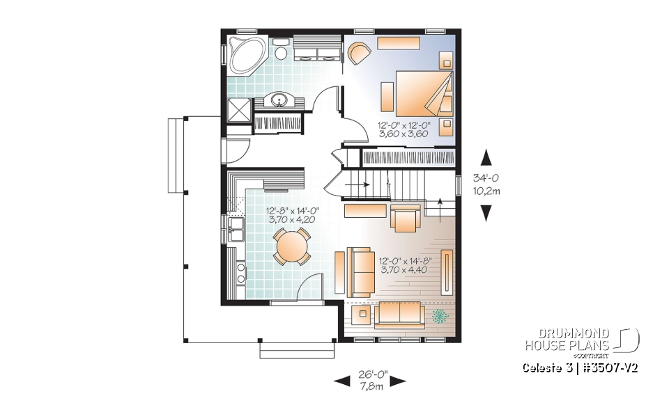 1st level - Affordable Small Cottage-styel home (rustic cottage) with unfinished bonus space on second floor - DIY project - Celeste 3