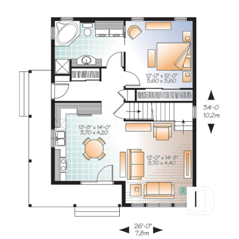 1st level - Affordable Small Cottage-styel home (rustic cottage) with unfinished bonus space on second floor - DIY project - Celeste 3