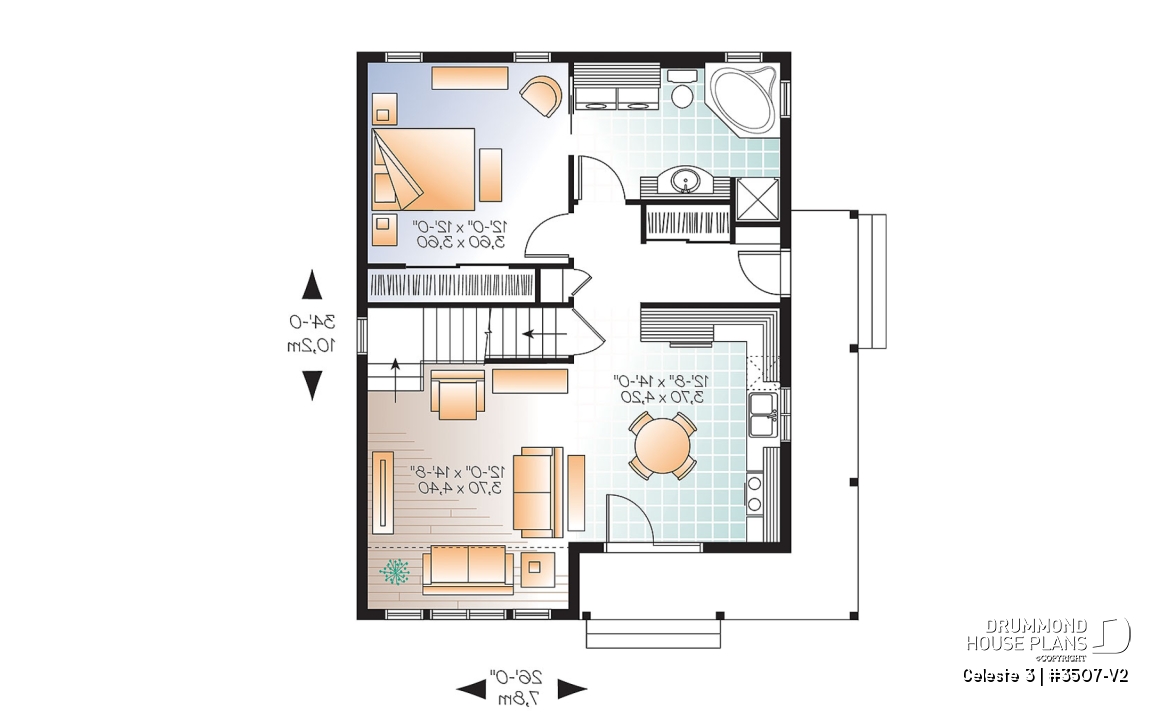 1st level - Affordable Small Cottage-styel home (rustic cottage) with unfinished bonus space on second floor - DIY project - Celeste 3