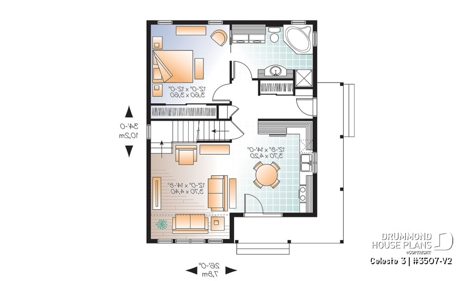 1st level - Affordable Small Cottage-styel home (rustic cottage) with unfinished bonus space on second floor - DIY project - Celeste 3