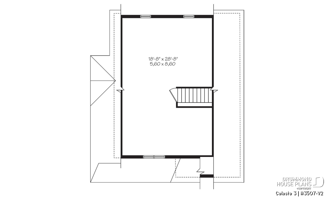 2nd level - Affordable Small Cottage-styel home (rustic cottage) with unfinished bonus space on second floor - DIY project - Celeste 3
