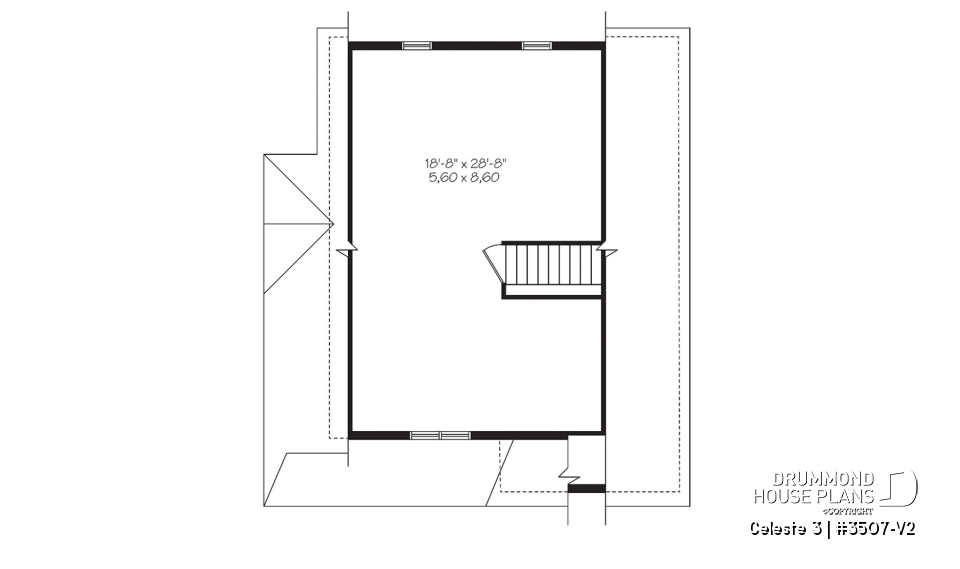 2nd level - Affordable Small Cottage-styel home (rustic cottage) with unfinished bonus space on second floor - DIY project - Celeste 3