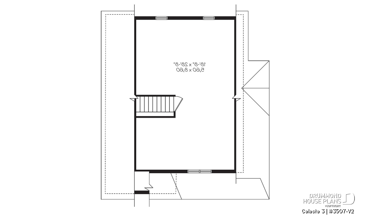2nd level - Affordable Small Cottage-styel home (rustic cottage) with unfinished bonus space on second floor - DIY project - Celeste 3