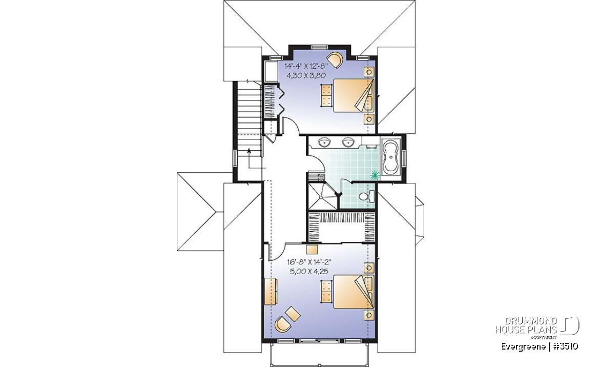 2nd level - Scandinavian style country cottage plan, master on main, open floor plan, panoramic view, large kitchen - Evergreene